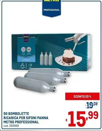 Metro 50 bombolette ricarica per sifoni panna offerta