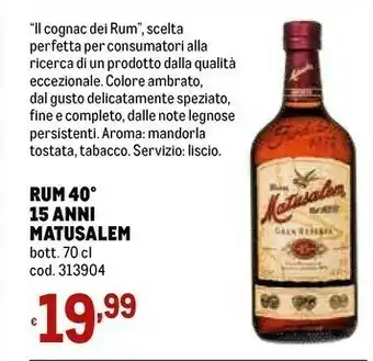 Metro Matusalem rum 15 anni offerta