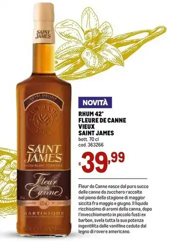 Rhum 42 fleure de canne vieux saint james