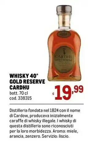 Metro Cardhu whisky 40 gold reserve 700 ml offerta