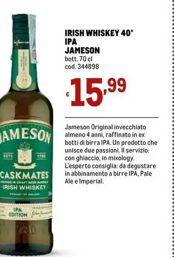 Metro Irish whiskey 40 ipa offerta