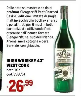 Metro Irish whiskey 43 west cork offerta