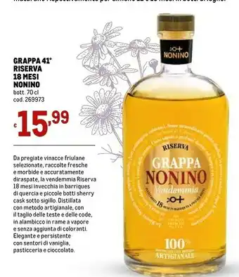 Grappa 41 riserva 18 mesi