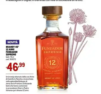 Metro Fundador supremo brandy 49 12 anni offerta
