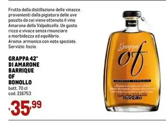 Metro Grappa 42 di amarone barrique of bonollo offerta