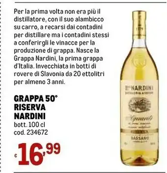 Metro Nardini grappa 1000 ml offerta