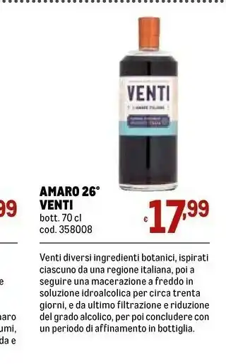 Metro Venti amaro 26 offerta