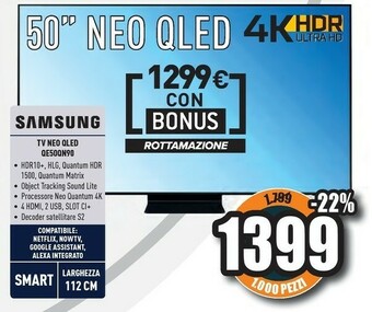 Unieuro Tv neo qled 4k 50” qe50qn90a smart tv wi-fi titan black 2021 offerta