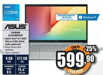 Unieuro Vivobook 15 k513ea-bn2020t computer portatile 39,6 cm (15.6") full hd intel® core™ i5 di undicesima generazione 8 gb ddr4-sdr offerta