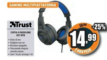 Trust gxt 307b ravu gaming headset for ps4 cuffia padiglione auricolare connettore 3.5 mm nero, blu