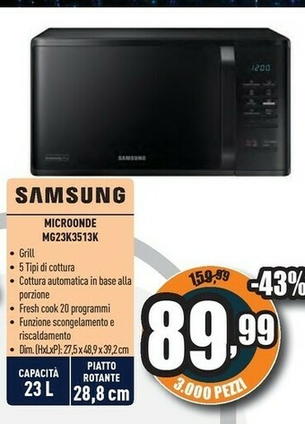 Unieuro Mg23k3513ak superficie piana microonde combinato 23 l 800 w nero offerta