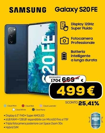 Galaxy s20 fe 5g sm-g781b 16,5 cm (6.5") android 10.0 usb tipo-c 128 gb 4500 mah blu marino