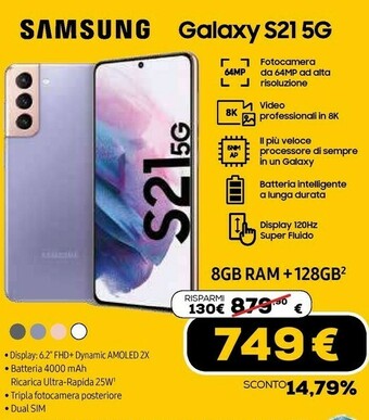 Euronics Galaxy s21 5g 128 gb display 6.2" dynamic amoled 2x phantom pink offerta