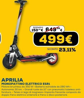Euronics Aprilia monopattino elettrico esr1 offerta