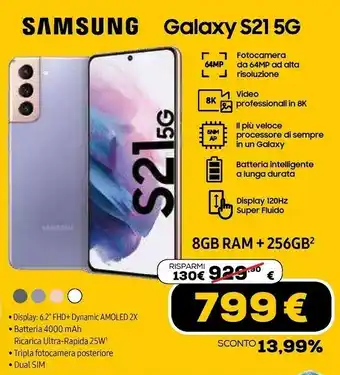 Euronics Galaxy s21 5g 256 gb display 6.2" dynamic amoled 2x phantom pink offerta