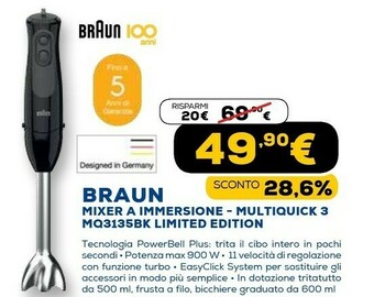 Euronics Multiquick 5 mq 3135 bk frullatore ad immersione 900 w nero offerta