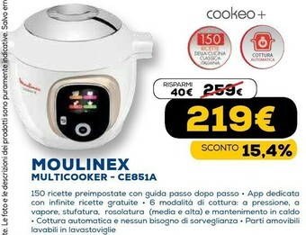 Euronics Cookeo+ ce851a 6 l 1600 w cromo, bianco offerta