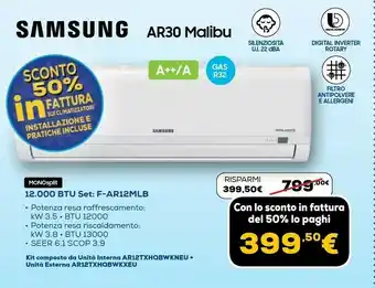 Euronics Malibu (ar30) malibu (ar30) ar12txhqbwkneu + ar12txhqbwkxeu malibu condizionatore mono split system bianco 12000 btu offerta