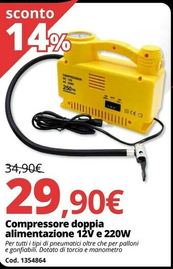 Brico Io Compressore doppia alimentazione 12v e 220w offerta