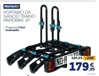 Norauto Portabici da gancio traino rapidbike 3p norauto offerta