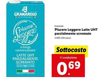 Lidl Piacere leggero latte uht parzialmente scremato 1000 g(ml) offerta