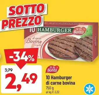 DPiù Si fa bontà - 10 hamburger di carne bovina offerta