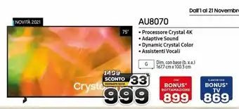 Euronics Samsung 75" AU8070 offerta