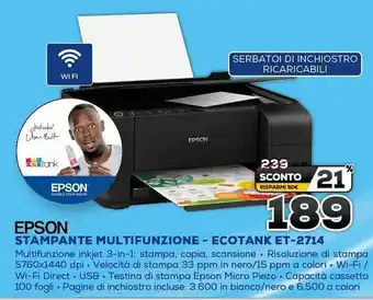 Euronics Epson Stampante Multifunzione Ecotank ET-2714 offerta