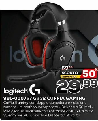 Euronics Logitech 981-000757 G332 Cuffia Gaming offerta