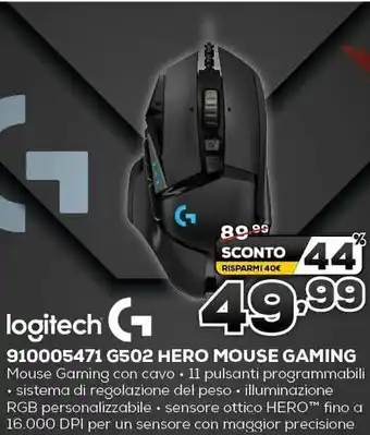 Euronics Logitech 910005471 G502 Hero Mouse Gaming offerta