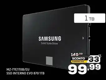 Euronics Samsung MZ-77E1T0B/EU SSD Interno EVO 870 1TB offerta
