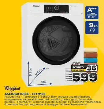 Euronics Whirlpool Asciugatrice FFTM193 offerta