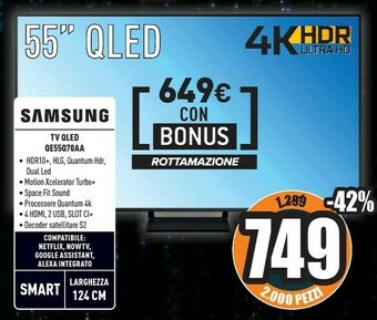 Unieuro Tv qled 4k 55” qe55q70a smart tv wi-fi titan gray 2021 offerta