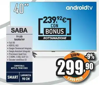 Unieuro Saba sa40s67a9 101,6 cm (40") full hd smart tv wi-fi argento offerta