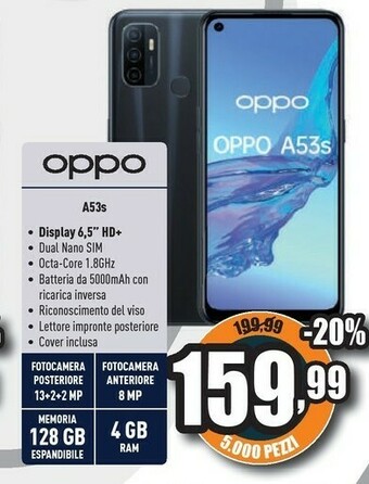 Unieuro A53s 16,5 cm (6.5") doppia sim coloros 7.2 4g usb tipo-c 4 gb 128 gb 5000 mah nero offerta