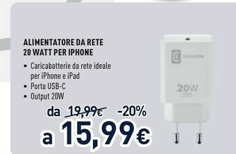 Unieuro Alimentatore da rete 20 watt per iphone offerta