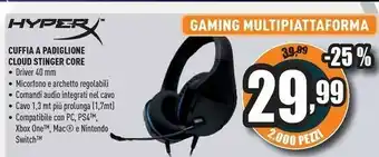 Unieuro Hyperx cloud stinger core cuffia padiglione auricolare nero offerta