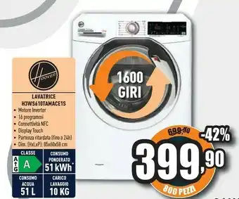 Unieuro H-wash 300 plus h3ws610tamce/1-s lavatrice caricamento frontale 10 kg 1600 giri/min a bianco offerta