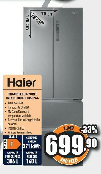 Unieuro Fd 70 series 3 fd15fpaa frigorifero side-by-side libera installazione 446 l f argento offerta