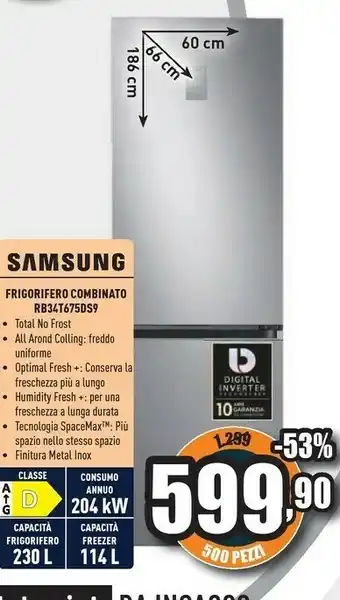 Unieuro Rb34t675ds9 frigorifero con congelatore libera installazione 340 l d argento offerta