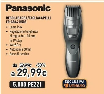 Unieuro Er-gb44, regolabarba e tagliacapelli, pettine accessorio, wet&dry, nero offerta