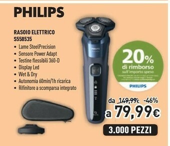 Unieuro Shaver series 5000 s5585/20 rasoio elettrico rotazione trimmer blu offerta