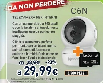 Unieuro C6n telecamera wi-fi motorizzata per interno con vista a 360° offerta