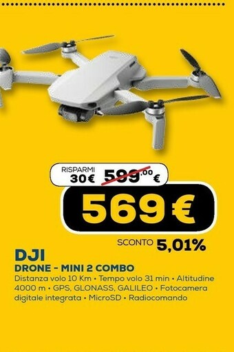 Euronics Mini 2 combo quadrirotore nero, bianco 4 rotori 12 mp 3840 x 2160 pixel 2250 mah offerta
