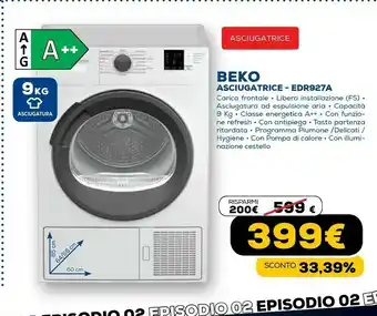 Beko edr927a asciugatrice libera installazione caricamento frontale 9 kg a++ bianco