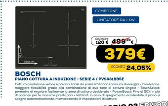Euronics Serie 4 pvs631bb5e piano cottura nero da incasso 60 cm a induzione 4 fornello(i) offerta