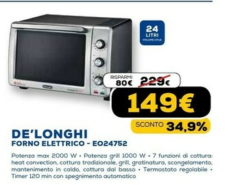Euronics Delonghi eo24752 forno forno elettrico 24 l 1800 w argento offerta