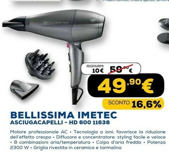 Euronics Bellissima imetec asciugacapelli hd 600 11638 offerta