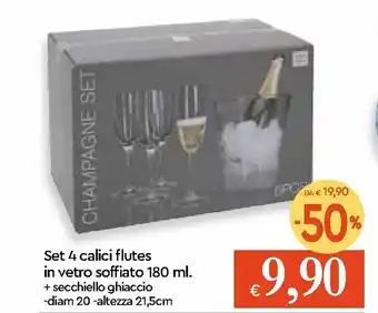 IperFamila Set 4 calici flutes in vetro soffiato 180 ml. offerta