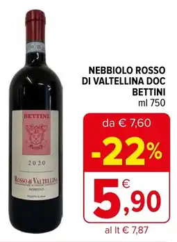 Iperal Nebbiolo rosso di valtellina doc BETTINI offerta